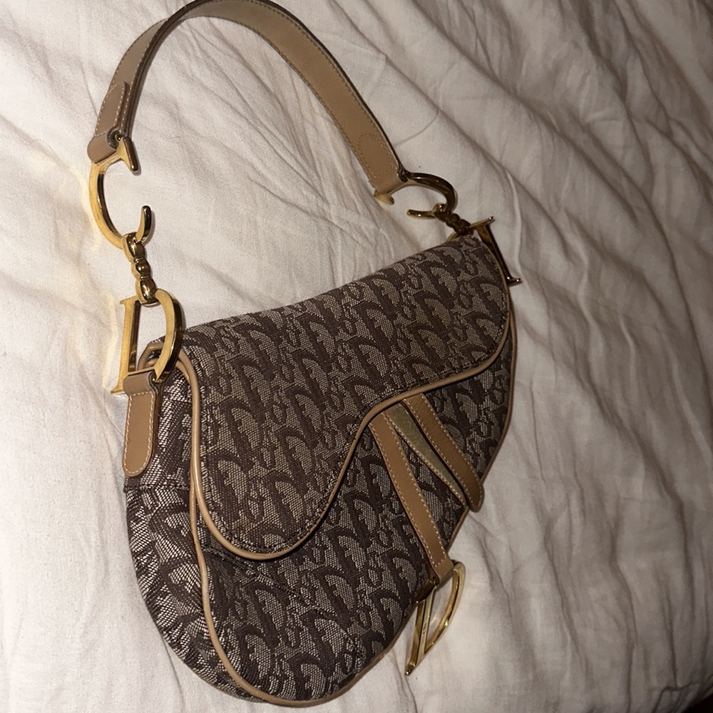 Vintage Dior Oblique Saddle Bag - Beige Leather/Canvas - Picture 2 of 2